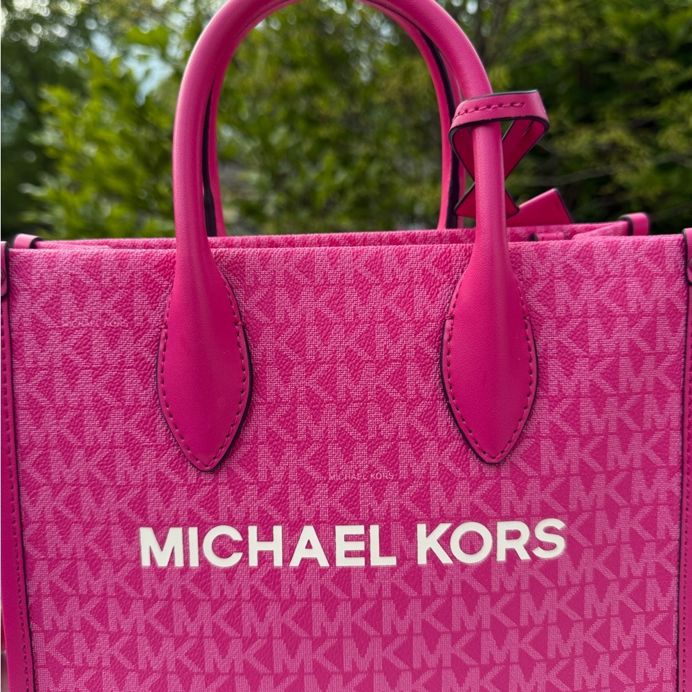 Michael Kors Mirella Small Shopper TZ Tote Crossbody Dragonfruit  mk logo - Picture 9 of 10